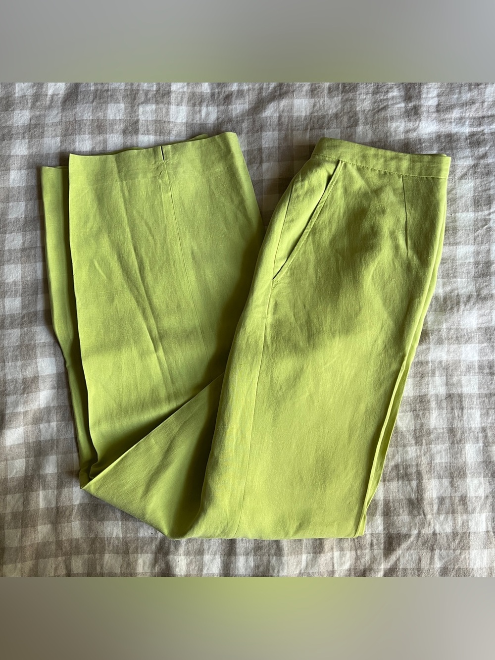 ๐ VINTAGE LAURA ASHLEY LIME GREEN SILK LINEN TROUSERS - Picture 3 of 7